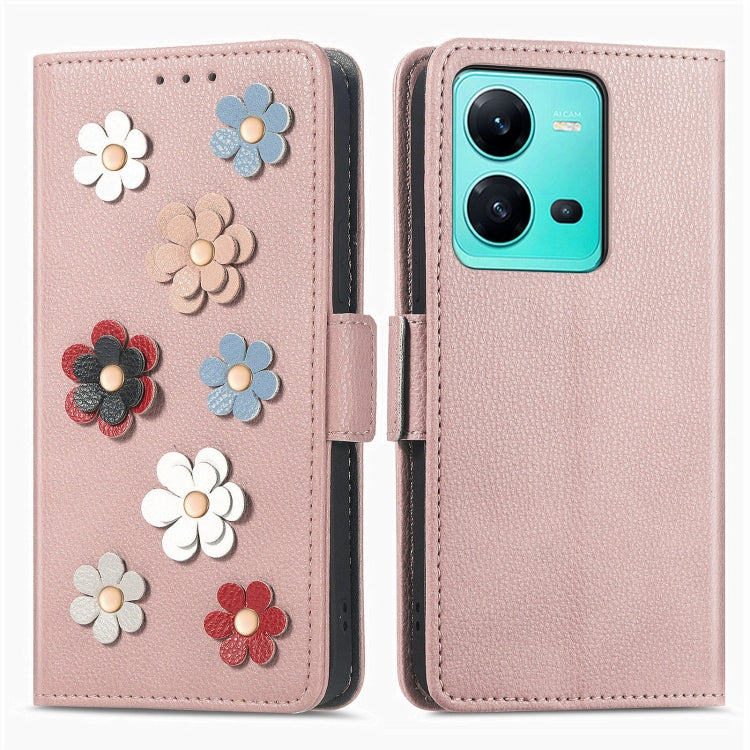 For vivo V25 Stereoscopic Flowers Leather Phone Case