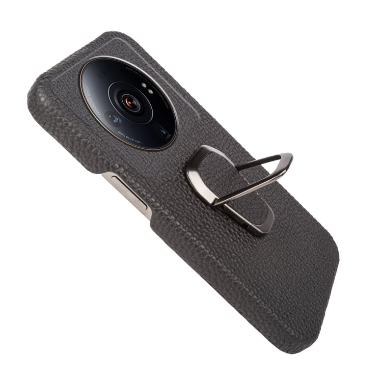 For Xiaomi 12 Ultra / 12S Ultra Ring Holder Litchi Texture Genuine Leather Phone Case