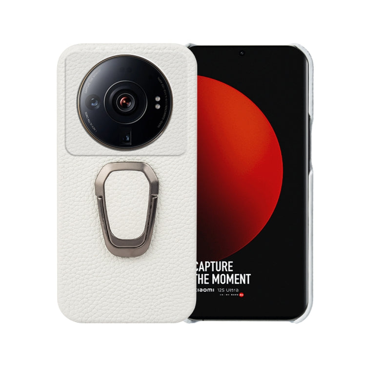 For Xiaomi 12 Ultra / 12S Ultra Ring Holder Litchi Texture Genuine Leather Phone Case