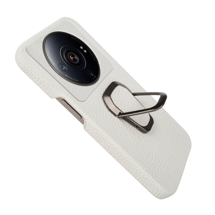 For Xiaomi 12 Ultra / 12S Ultra Ring Holder Litchi Texture Genuine Leather Phone Case