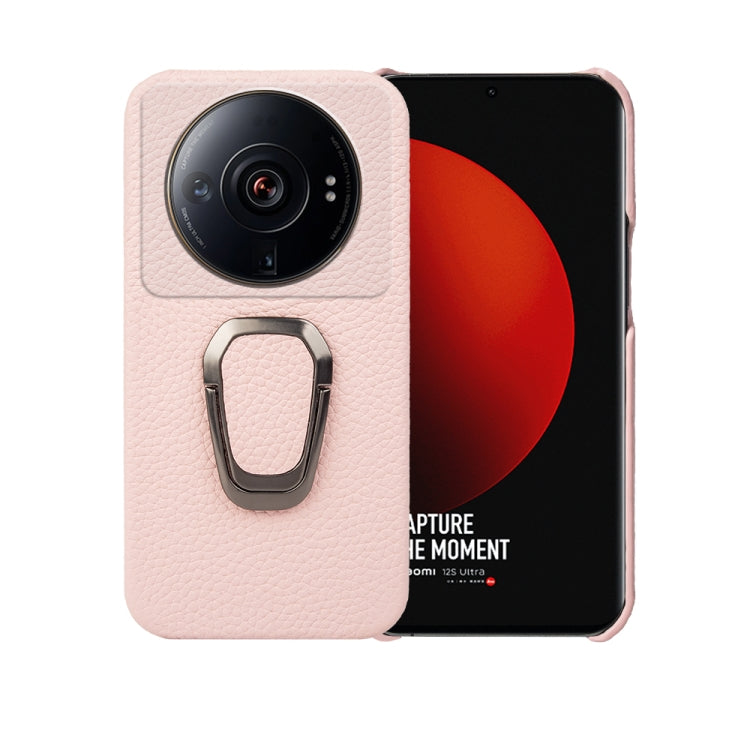 For Xiaomi 12 Ultra / 12S Ultra Ring Holder Litchi Texture Genuine Leather Phone Case