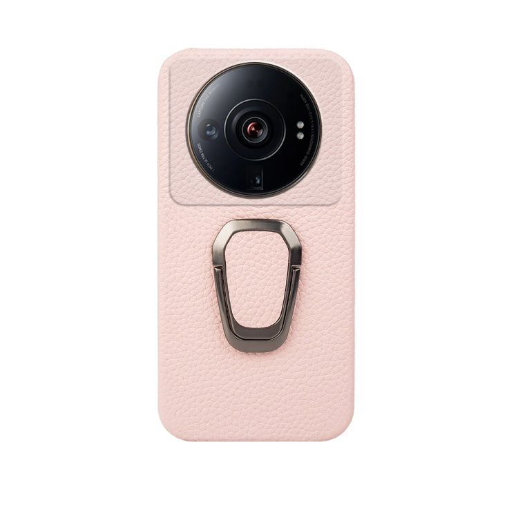 For Xiaomi 12 Ultra / 12S Ultra Ring Holder Litchi Texture Genuine Leather Phone Case