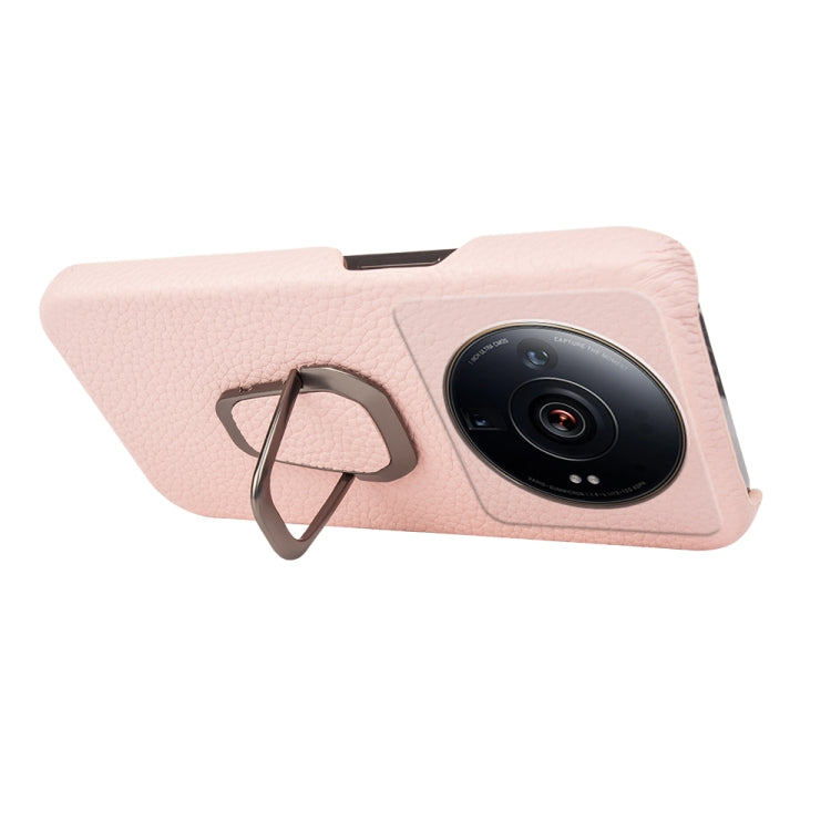 For Xiaomi 12 Ultra / 12S Ultra Ring Holder Litchi Texture Genuine Leather Phone Case