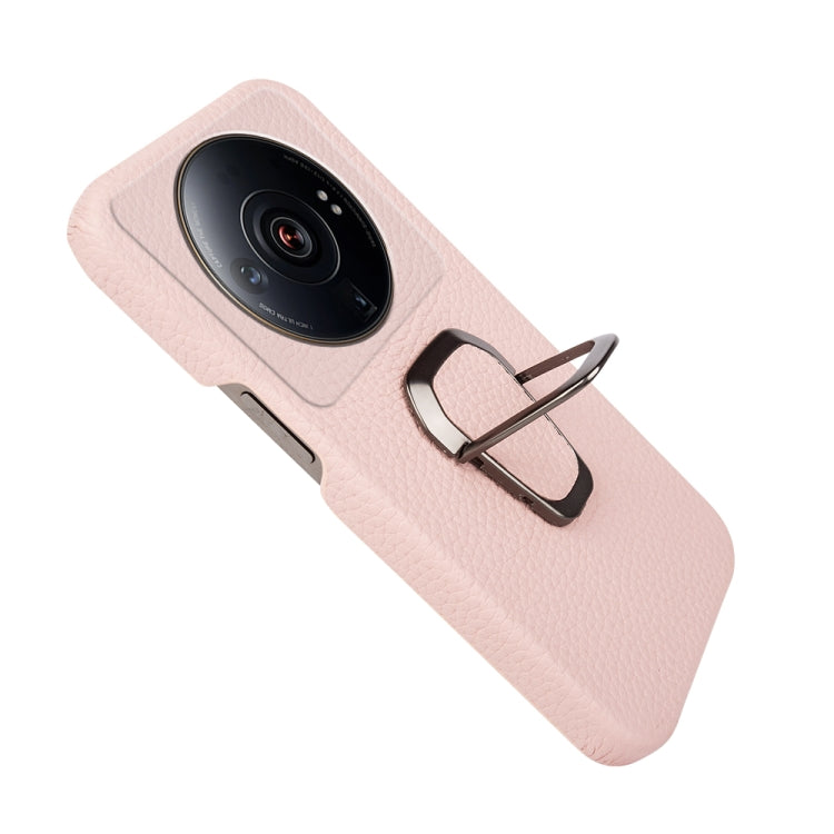 For Xiaomi 12 Ultra / 12S Ultra Ring Holder Litchi Texture Genuine Leather Phone Case