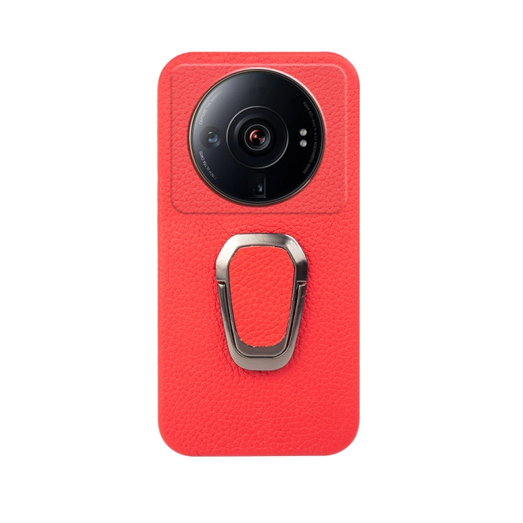 For Xiaomi 12 Ultra / 12S Ultra Ring Holder Litchi Texture Genuine Leather Phone Case