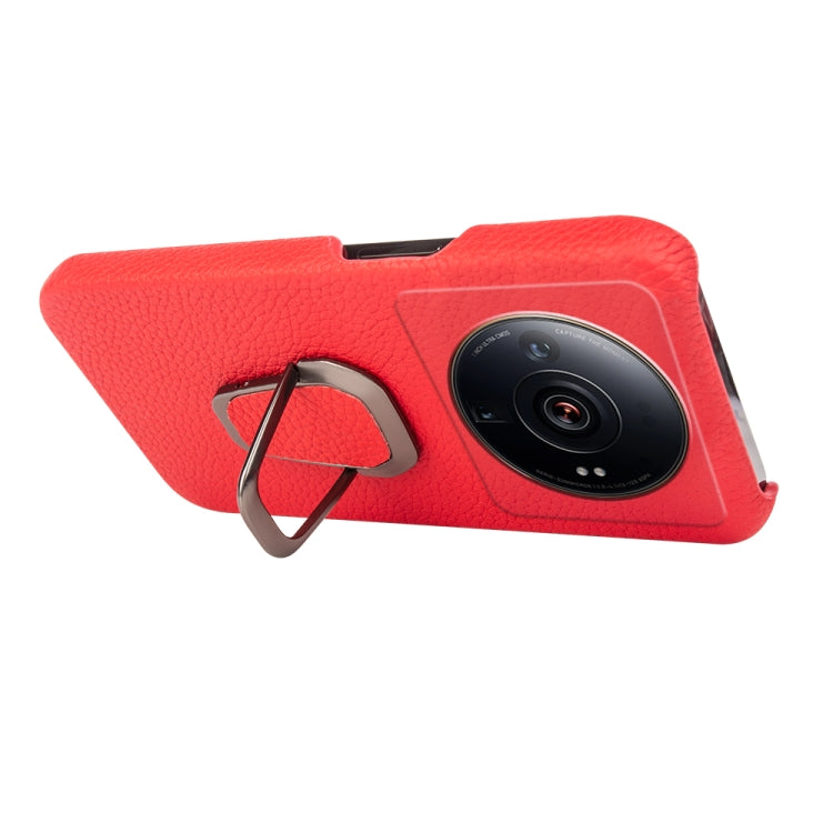 For Xiaomi 12 Ultra / 12S Ultra Ring Holder Litchi Texture Genuine Leather Phone Case