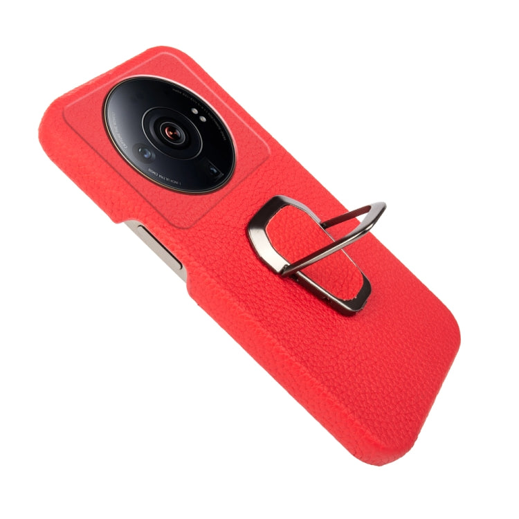 For Xiaomi 12 Ultra / 12S Ultra Ring Holder Litchi Texture Genuine Leather Phone Case