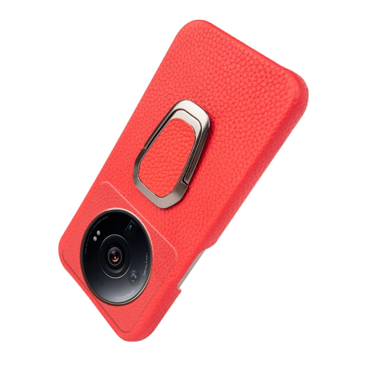 For Xiaomi 12 Ultra / 12S Ultra Ring Holder Litchi Texture Genuine Leather Phone Case