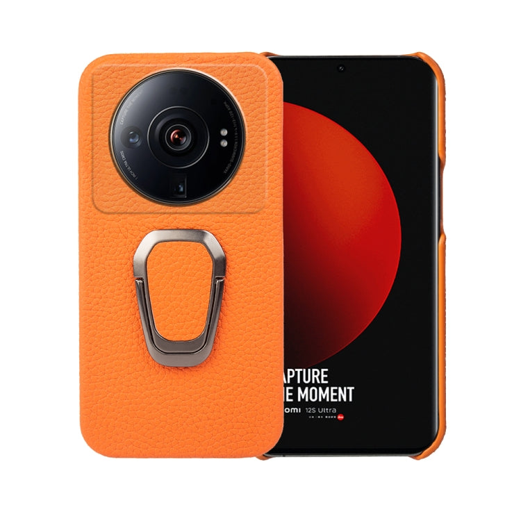 For Xiaomi 12 Ultra / 12S Ultra Ring Holder Litchi Texture Genuine Leather Phone Case