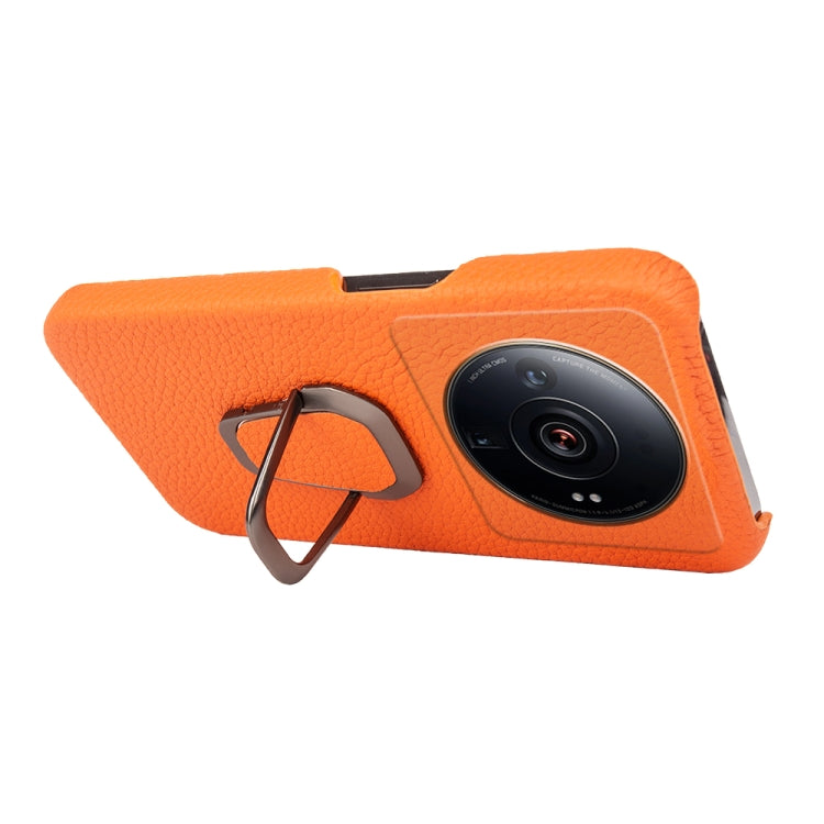 For Xiaomi 12 Ultra / 12S Ultra Ring Holder Litchi Texture Genuine Leather Phone Case