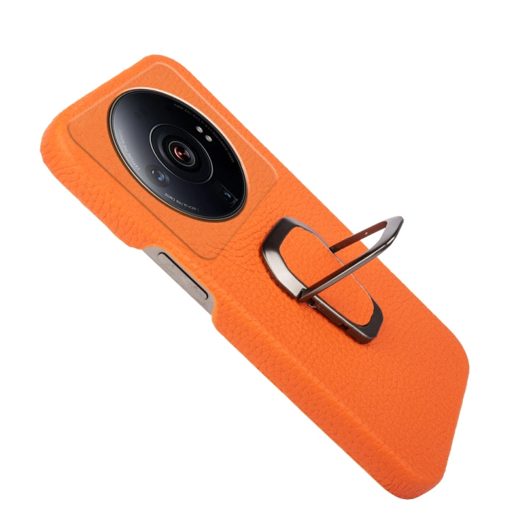 For Xiaomi 12 Ultra / 12S Ultra Ring Holder Litchi Texture Genuine Leather Phone Case