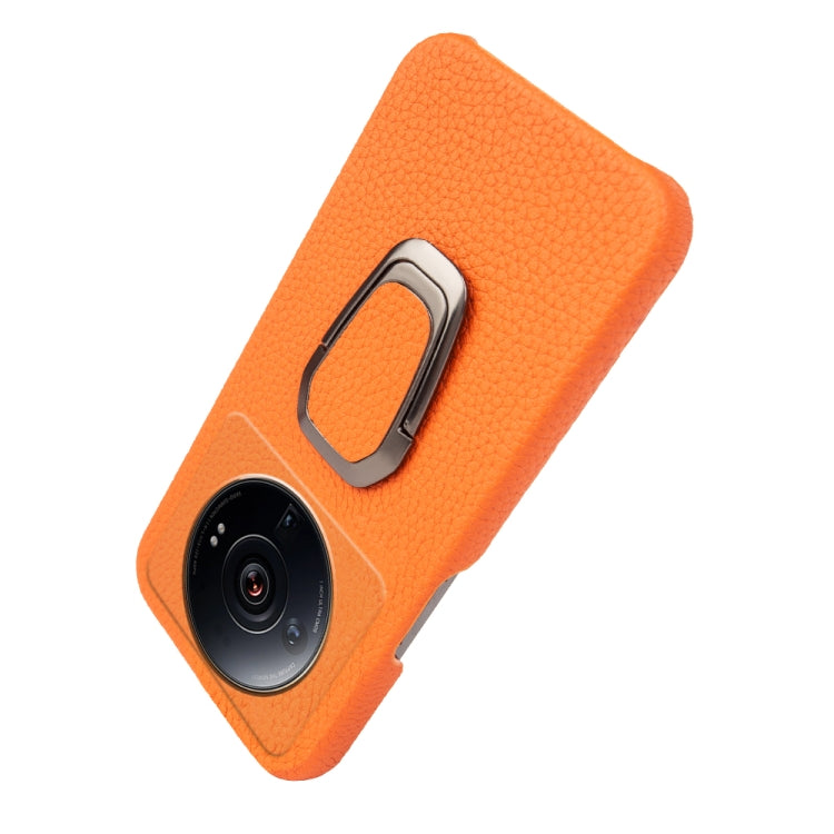 For Xiaomi 12 Ultra / 12S Ultra Ring Holder Litchi Texture Genuine Leather Phone Case