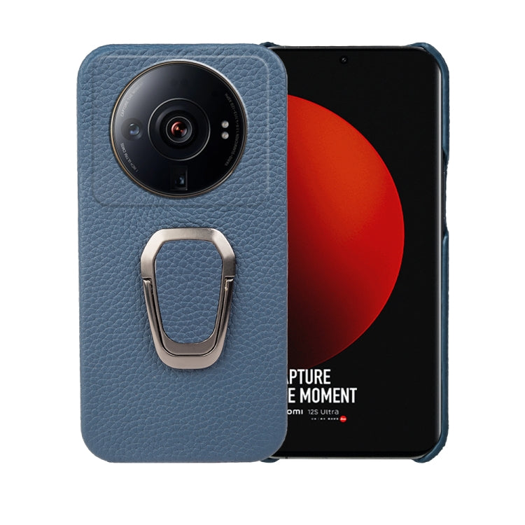For Xiaomi 12 Ultra / 12S Ultra Ring Holder Litchi Texture Genuine Leather Phone Case