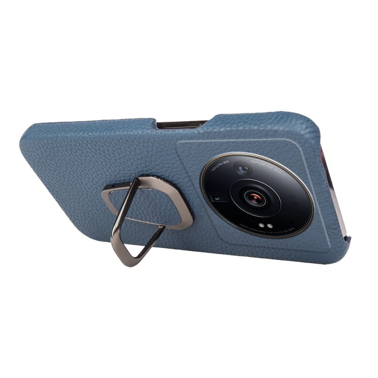 For Xiaomi 12 Ultra / 12S Ultra Ring Holder Litchi Texture Genuine Leather Phone Case