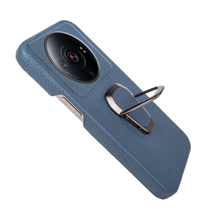 For Xiaomi 12 Ultra / 12S Ultra Ring Holder Litchi Texture Genuine Leather Phone Case