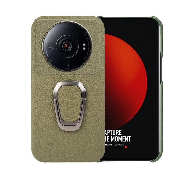 For Xiaomi 12 Ultra / 12S Ultra Ring Holder Litchi Texture Genuine Leather Phone Case