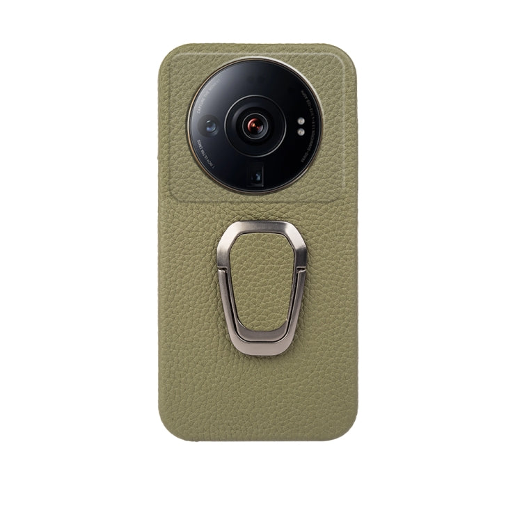 For Xiaomi 12 Ultra / 12S Ultra Ring Holder Litchi Texture Genuine Leather Phone Case