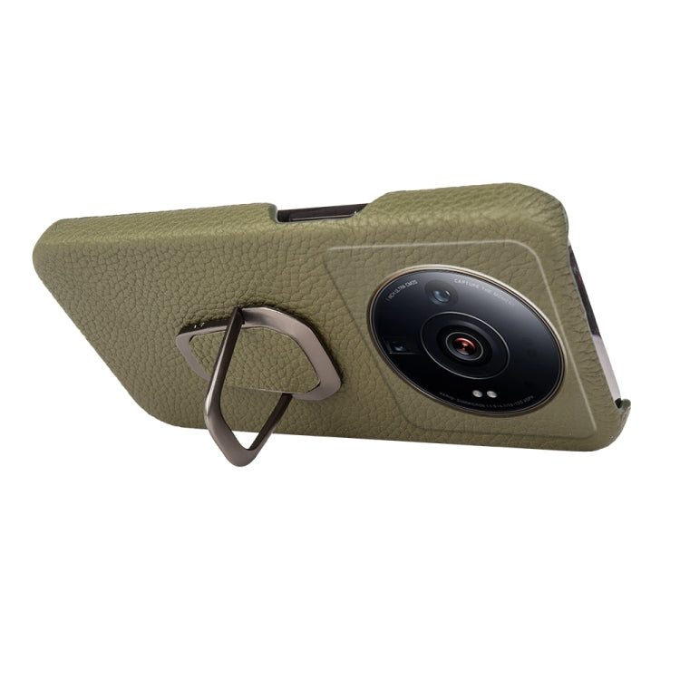 For Xiaomi 12 Ultra / 12S Ultra Ring Holder Litchi Texture Genuine Leather Phone Case