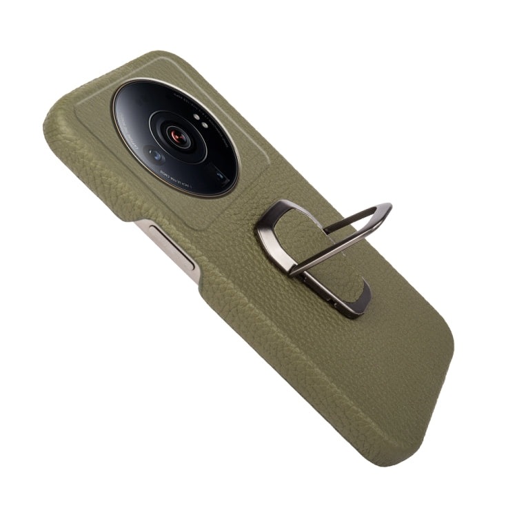 For Xiaomi 12 Ultra / 12S Ultra Ring Holder Litchi Texture Genuine Leather Phone Case