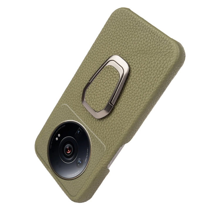 For Xiaomi 12 Ultra / 12S Ultra Ring Holder Litchi Texture Genuine Leather Phone Case