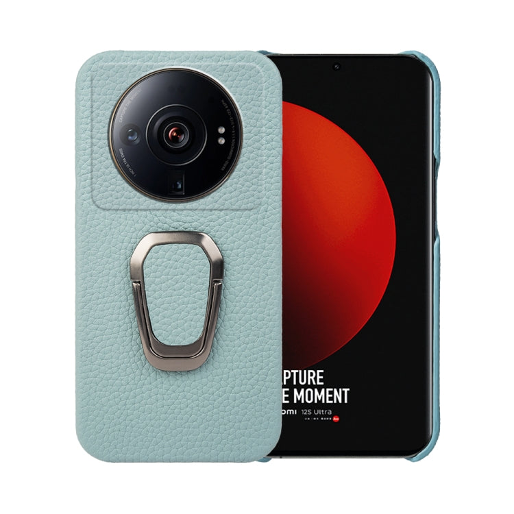 For Xiaomi 12 Ultra / 12S Ultra Ring Holder Litchi Texture Genuine Leather Phone Case