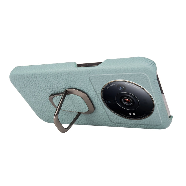 For Xiaomi 12 Ultra / 12S Ultra Ring Holder Litchi Texture Genuine Leather Phone Case