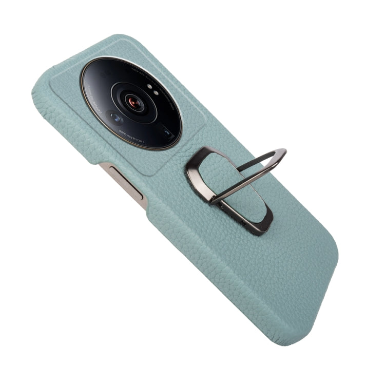 For Xiaomi 12 Ultra / 12S Ultra Ring Holder Litchi Texture Genuine Leather Phone Case