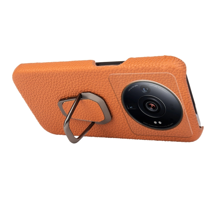 For Xiaomi 12 Ultra / 12S Ultra Ring Holder Litchi Texture Genuine Leather Phone Case