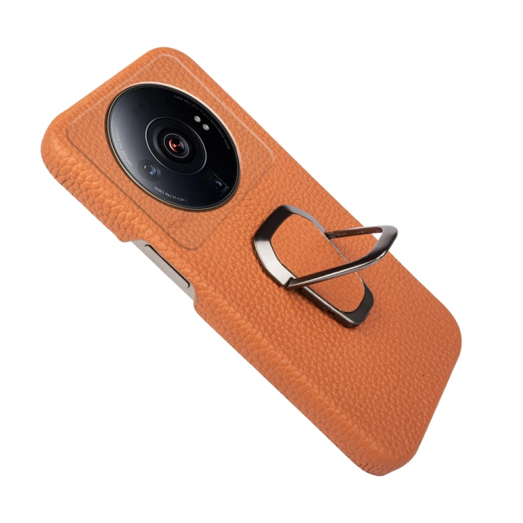 For Xiaomi 12 Ultra / 12S Ultra Ring Holder Litchi Texture Genuine Leather Phone Case