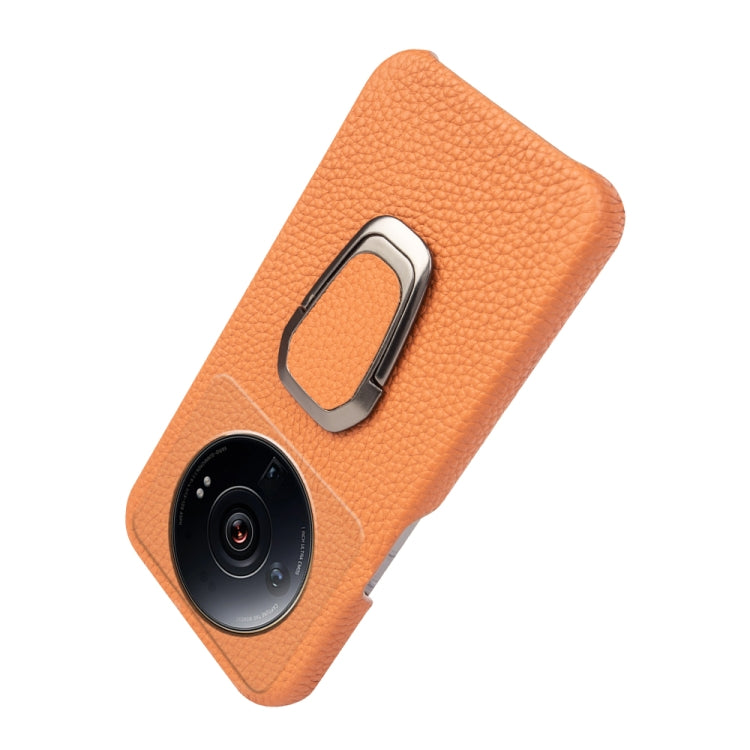 For Xiaomi 12 Ultra / 12S Ultra Ring Holder Litchi Texture Genuine Leather Phone Case
