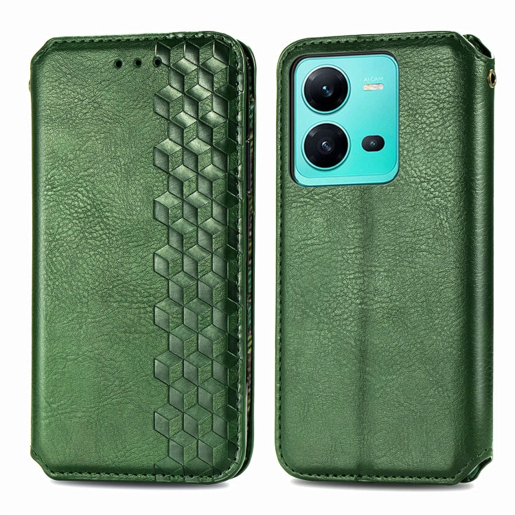 For vivo V25 Cubic Grid Pressed Magnetic Leather Phone Case