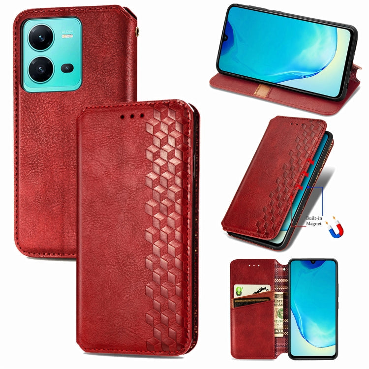 For vivo V25 Cubic Grid Pressed Magnetic Leather Phone Case