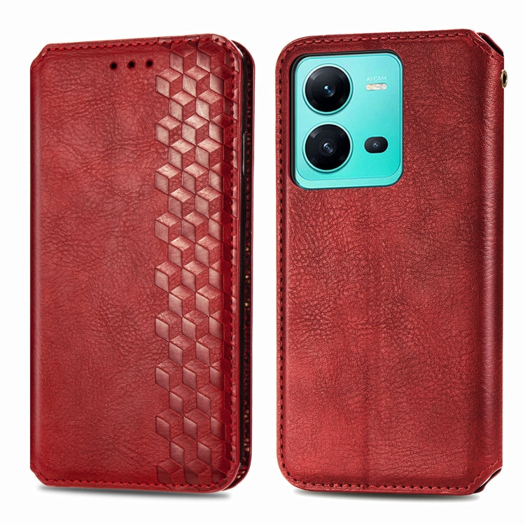 For vivo V25 Cubic Grid Pressed Magnetic Leather Phone Case