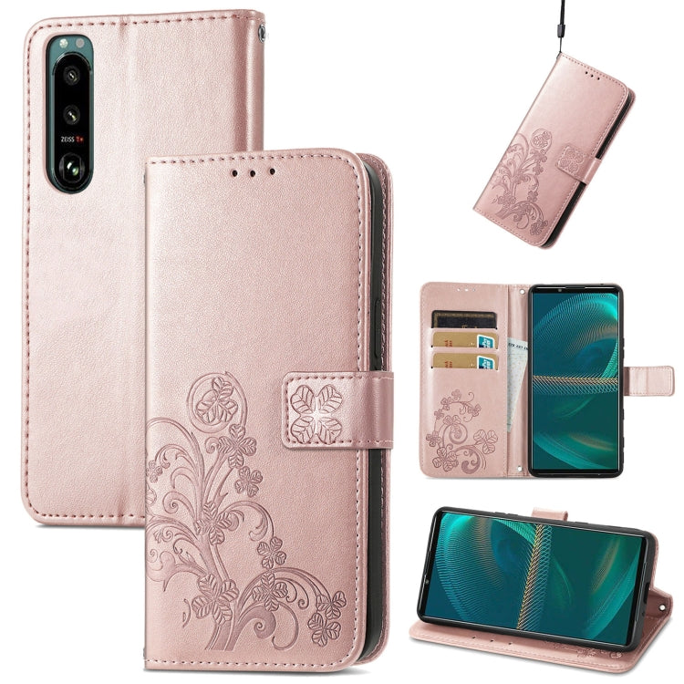 For Sony Xperia 5 IV Four-leaf Clasp Embossed Buckle Leather Phone Case