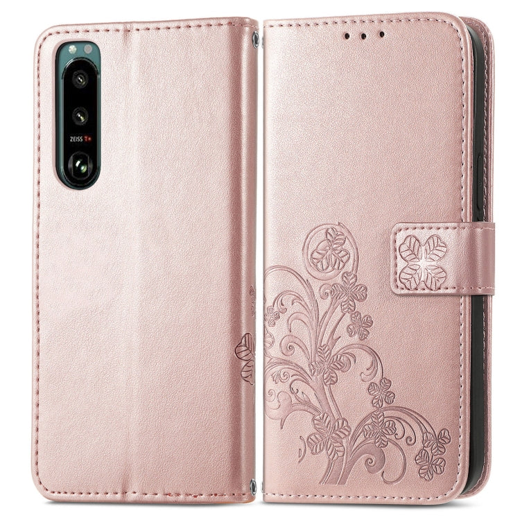 For Sony Xperia 5 IV Four-leaf Clasp Embossed Buckle Leather Phone Case