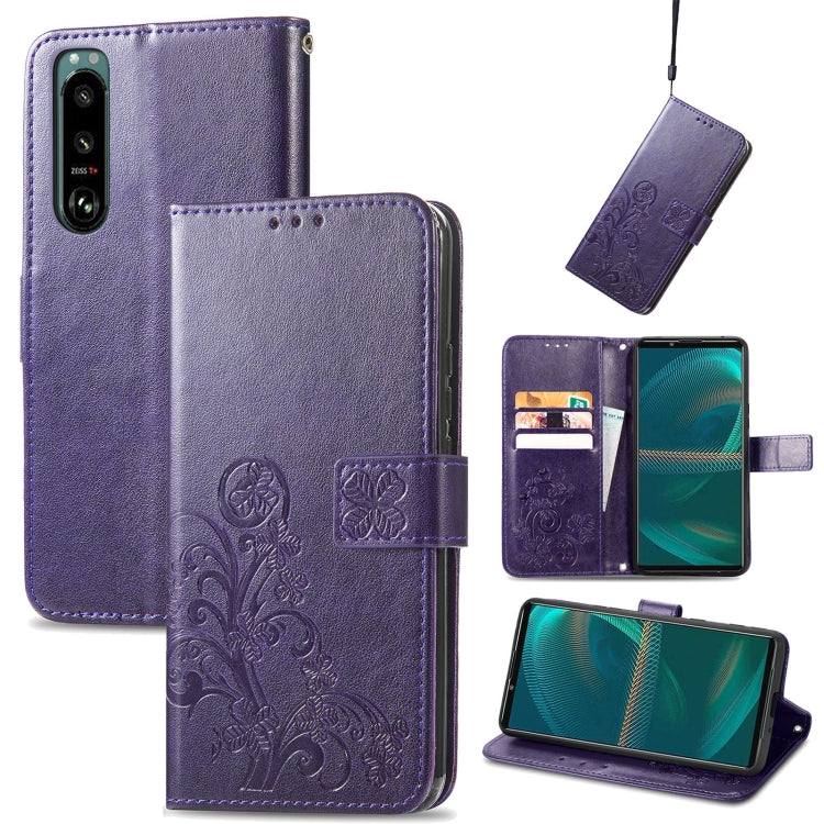 For Sony Xperia 5 IV Four-leaf Clasp Embossed Buckle Leather Phone Case