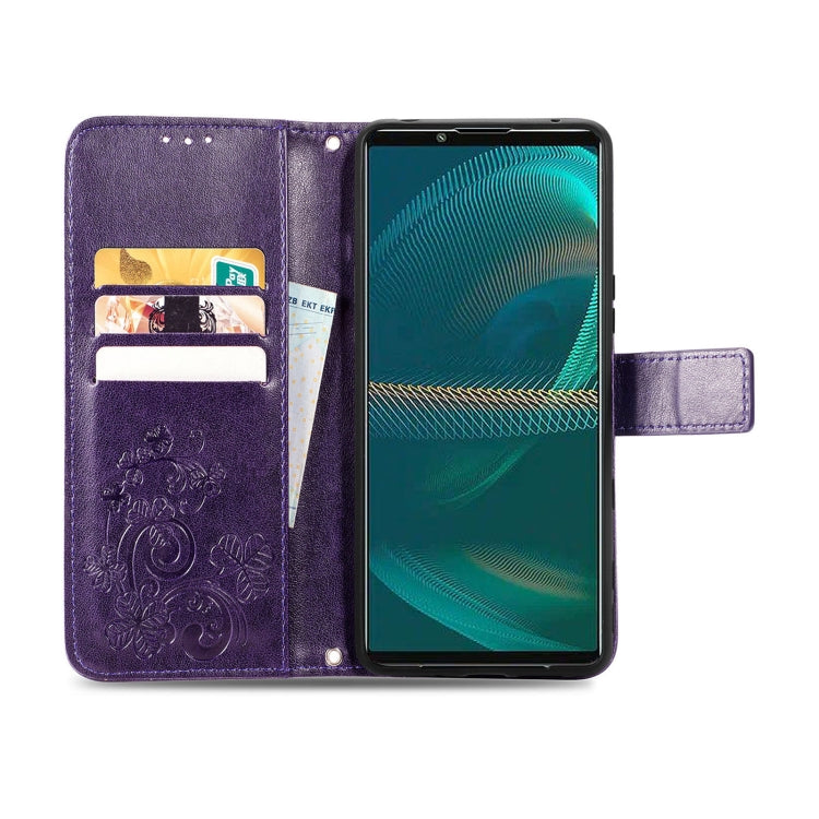 For Sony Xperia 5 IV Four-leaf Clasp Embossed Buckle Leather Phone Case