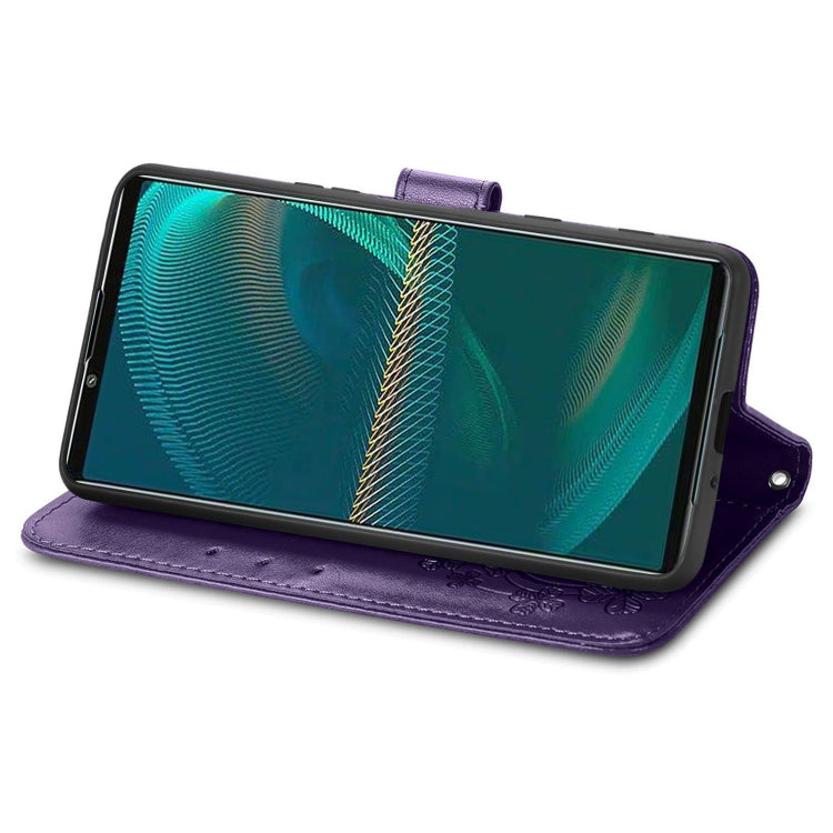 For Sony Xperia 5 IV Four-leaf Clasp Embossed Buckle Leather Phone Case