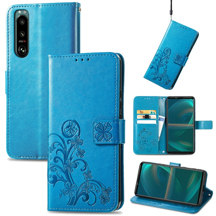 For Sony Xperia 5 IV Four-leaf Clasp Embossed Buckle Leather Phone Case