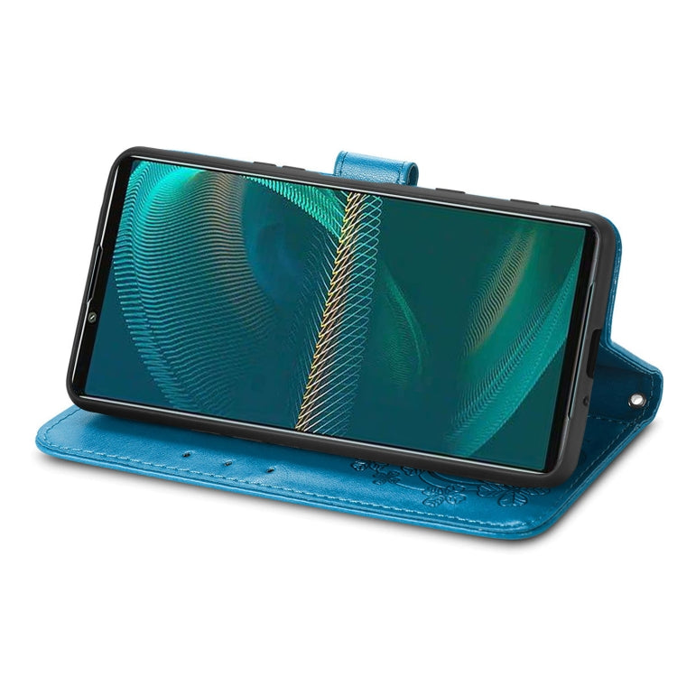 For Sony Xperia 5 IV Four-leaf Clasp Embossed Buckle Leather Phone Case