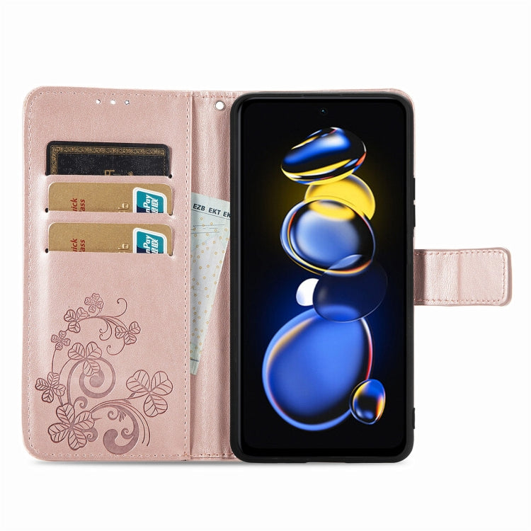 For Xiaomi Redmi Note 11T Four-leaf Clasp Embossed Buckle Leather Phone Case