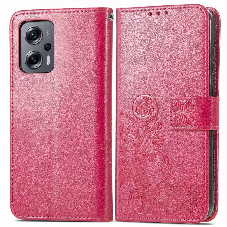For Xiaomi Redmi Note 11T Four-leaf Clasp Embossed Buckle Leather Phone Case