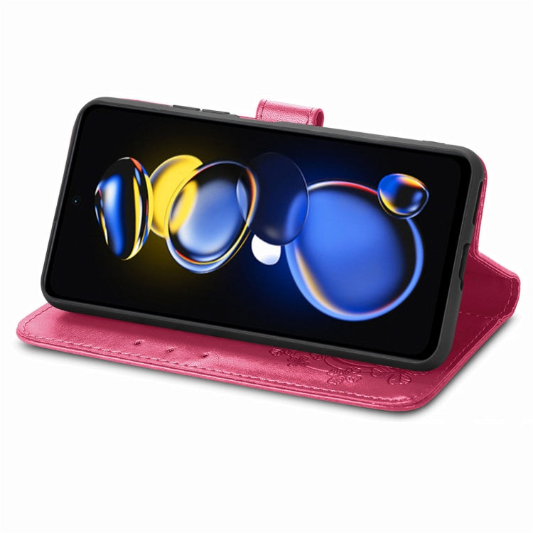 For Xiaomi Redmi Note 11T Four-leaf Clasp Embossed Buckle Leather Phone Case