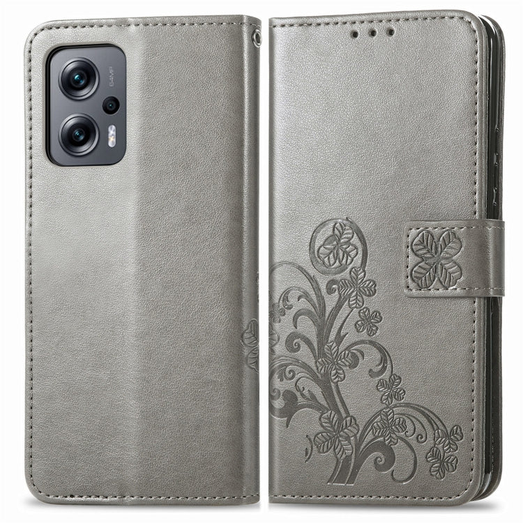 For Xiaomi Redmi Note 11T Four-leaf Clasp Embossed Buckle Leather Phone Case