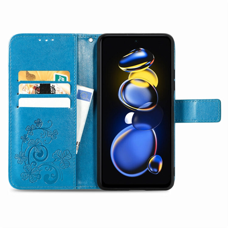 For Xiaomi Redmi Note 11T Four-leaf Clasp Embossed Buckle Leather Phone Case