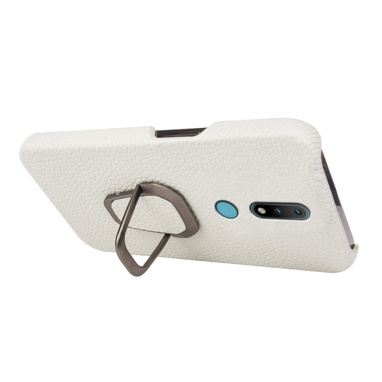 For Nokia 2.4 Ring Holder Litchi Texture Genuine Leather Phone Case