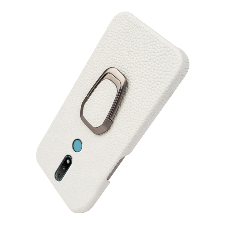 For Nokia 2.4 Ring Holder Litchi Texture Genuine Leather Phone Case