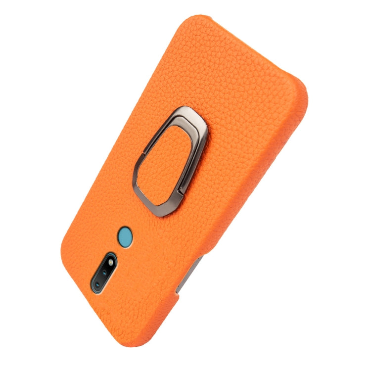 For Nokia 2.4 Ring Holder Litchi Texture Genuine Leather Phone Case