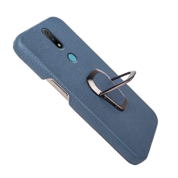 For Nokia 2.4 Ring Holder Litchi Texture Genuine Leather Phone Case