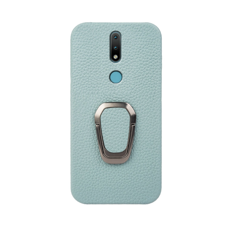 For Nokia 2.4 Ring Holder Litchi Texture Genuine Leather Phone Case